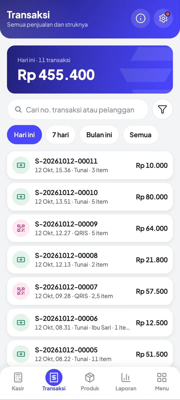 Etalasse Mini Retail di HP: layar Transaksi